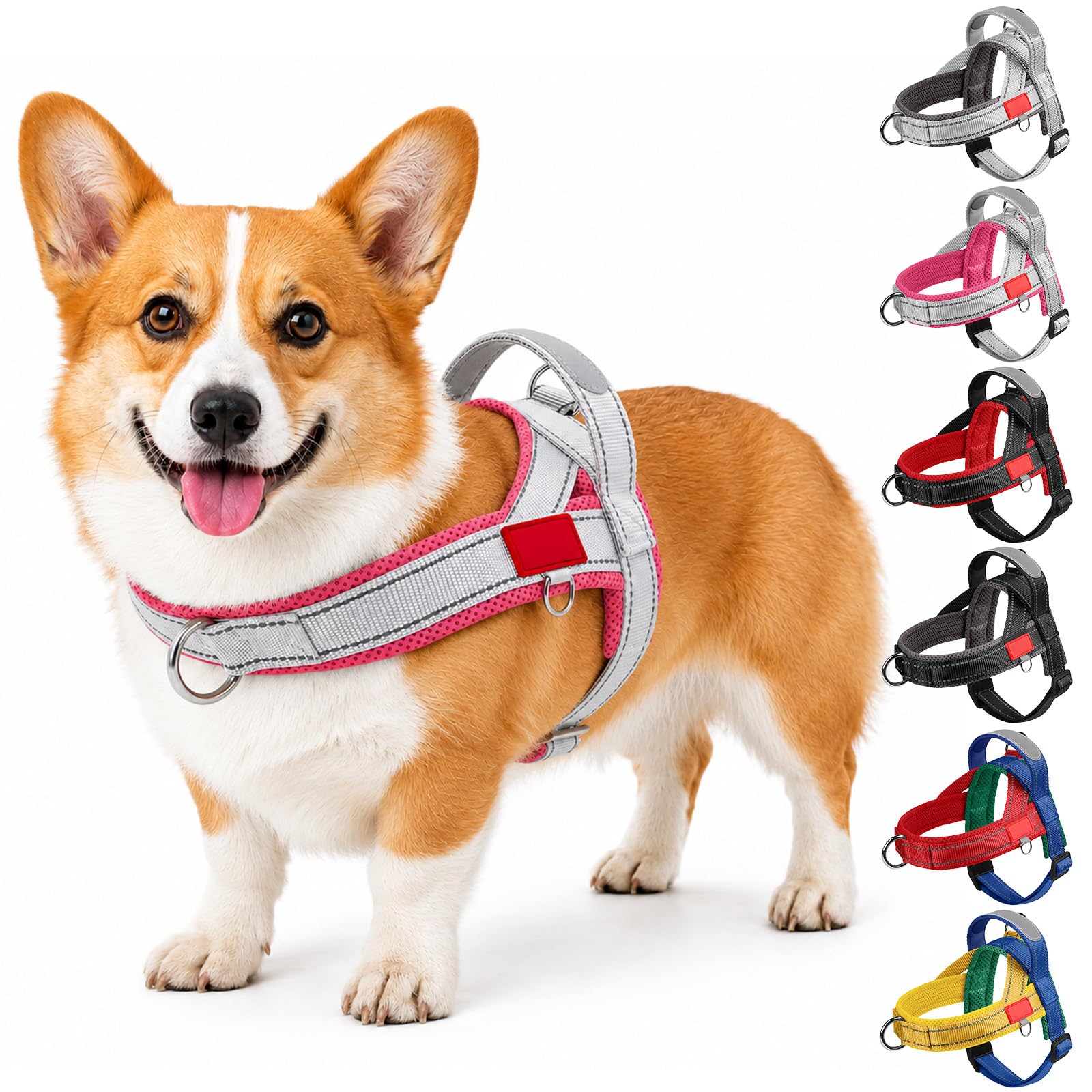 BoloShine Dog Harness Small Dog, Breathable Comfortable No-Choke Pet Vest with Control Handle, Reflective Adjustable Puppy Harness, Soft Padded No Pull Harnesses for Medium Dogs (Gray and Pink, M)