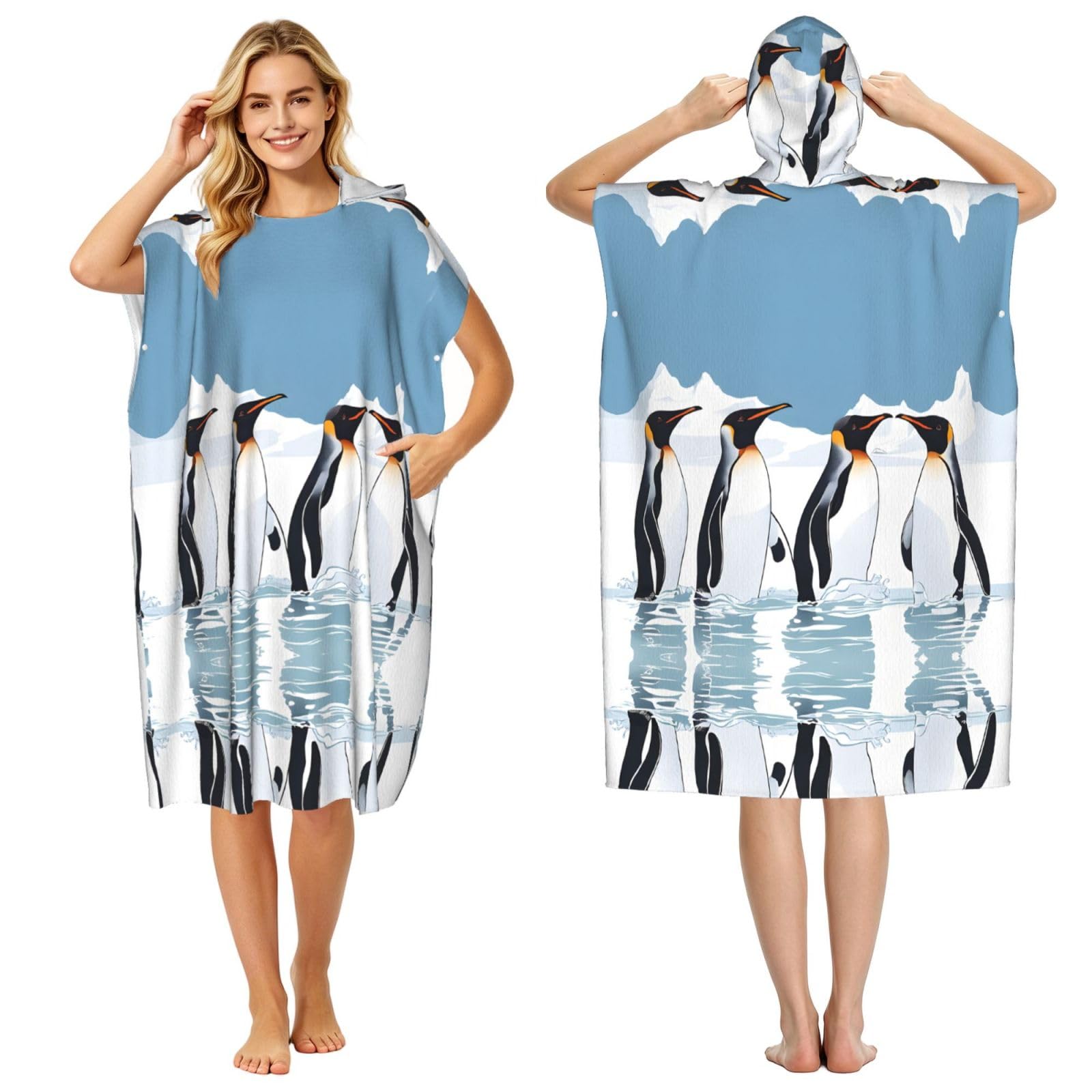Poncho bain microfibre à capuche pingouin : fini le froid après la baignade et le surf