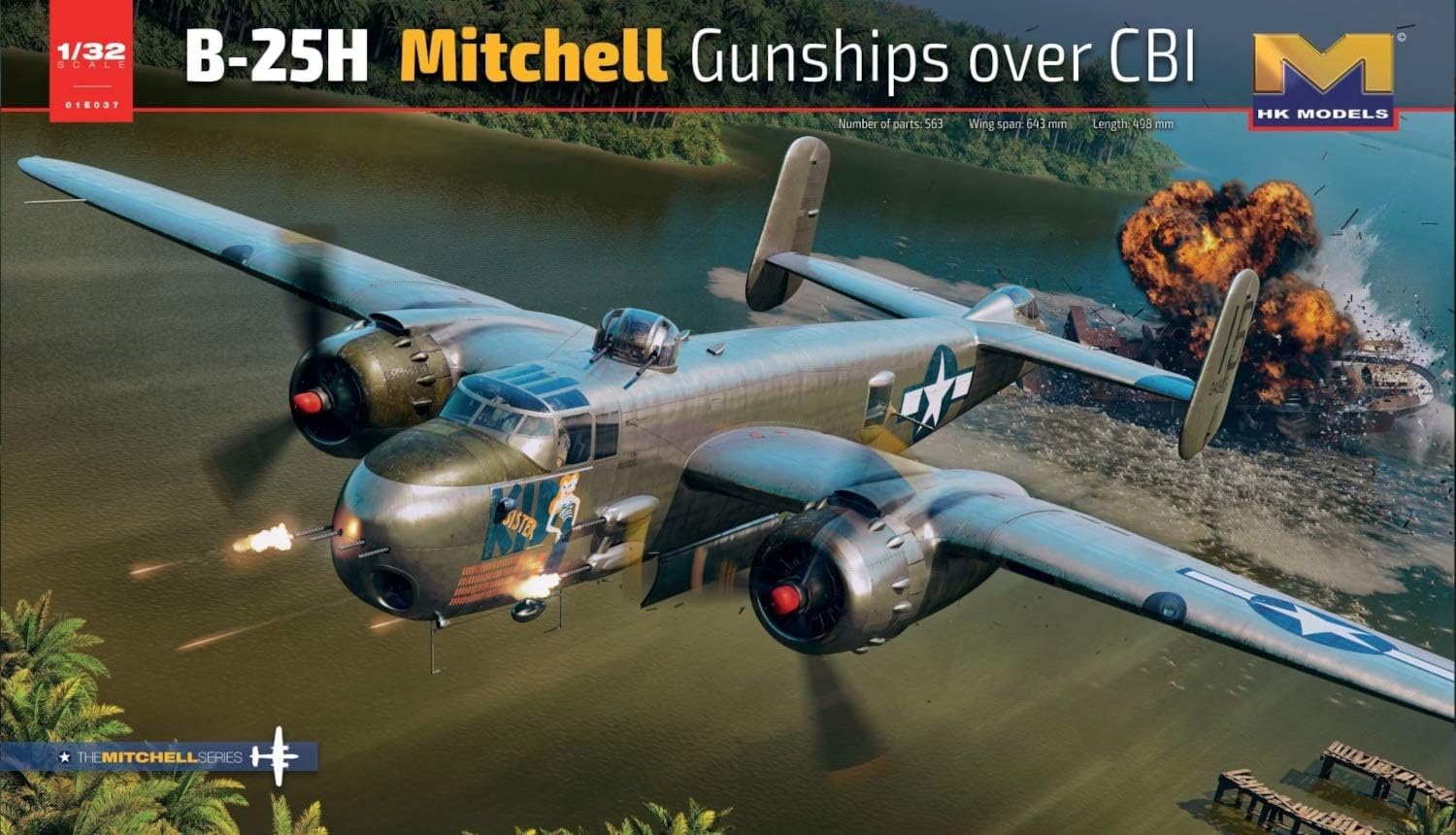 HK Model 01E037 1/32 US Army B-25H Mitchell Gunship Over CBI Plastic Model