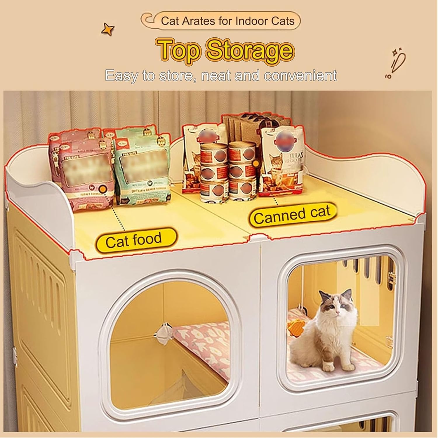 Indoor, DIY Cat Enclosures with Doors Lock, Resin Bottom Plate to Protect Cat Feet, with Cat Litter Box(71x46.5x81cm)