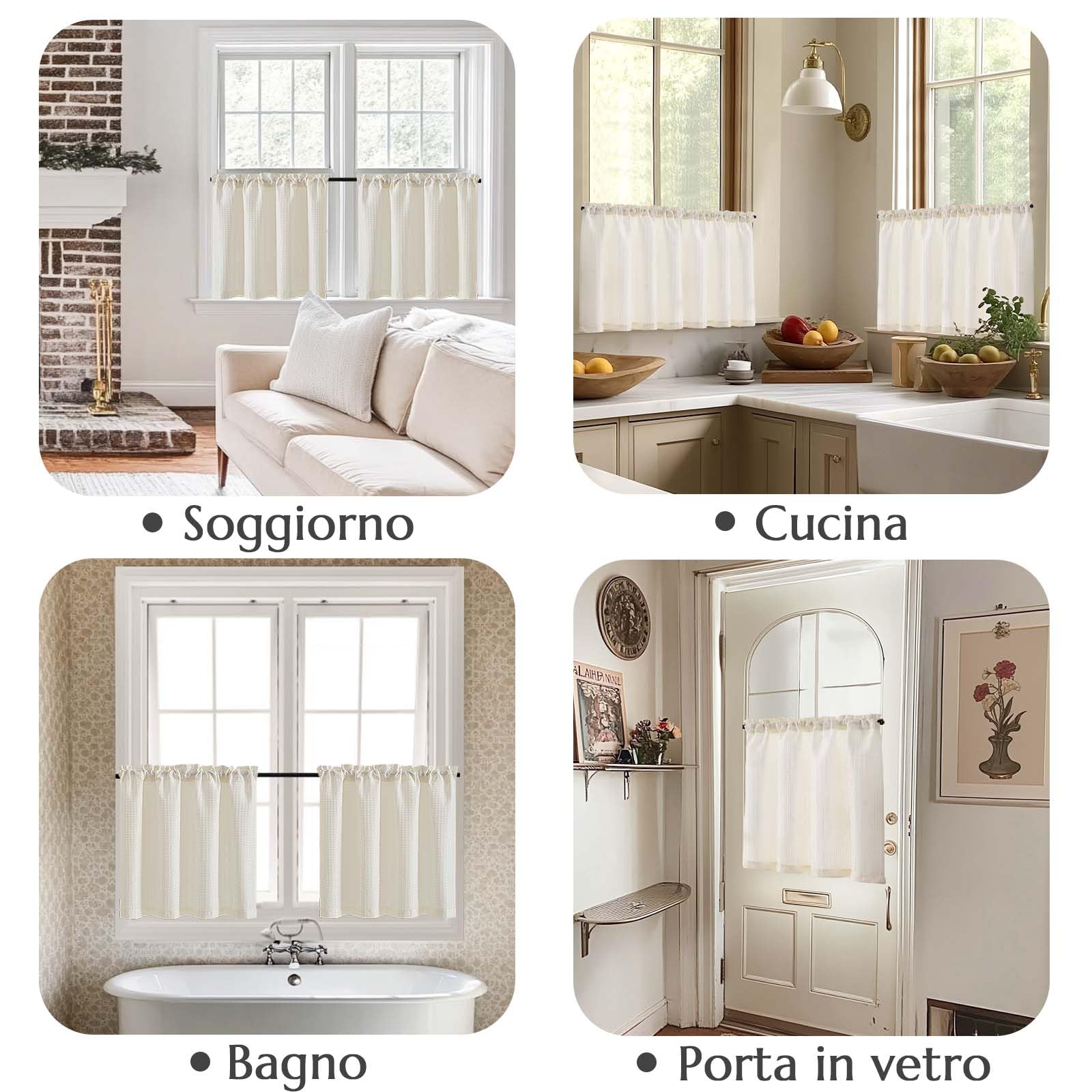 TOPICK Tende Passante tenda da bistrot Filtro della luce porta finestra balcone stile country roulotte corte rustiche soggiorno doccia tenda per interni 2 pezzi 90L x 60A cm, Biege