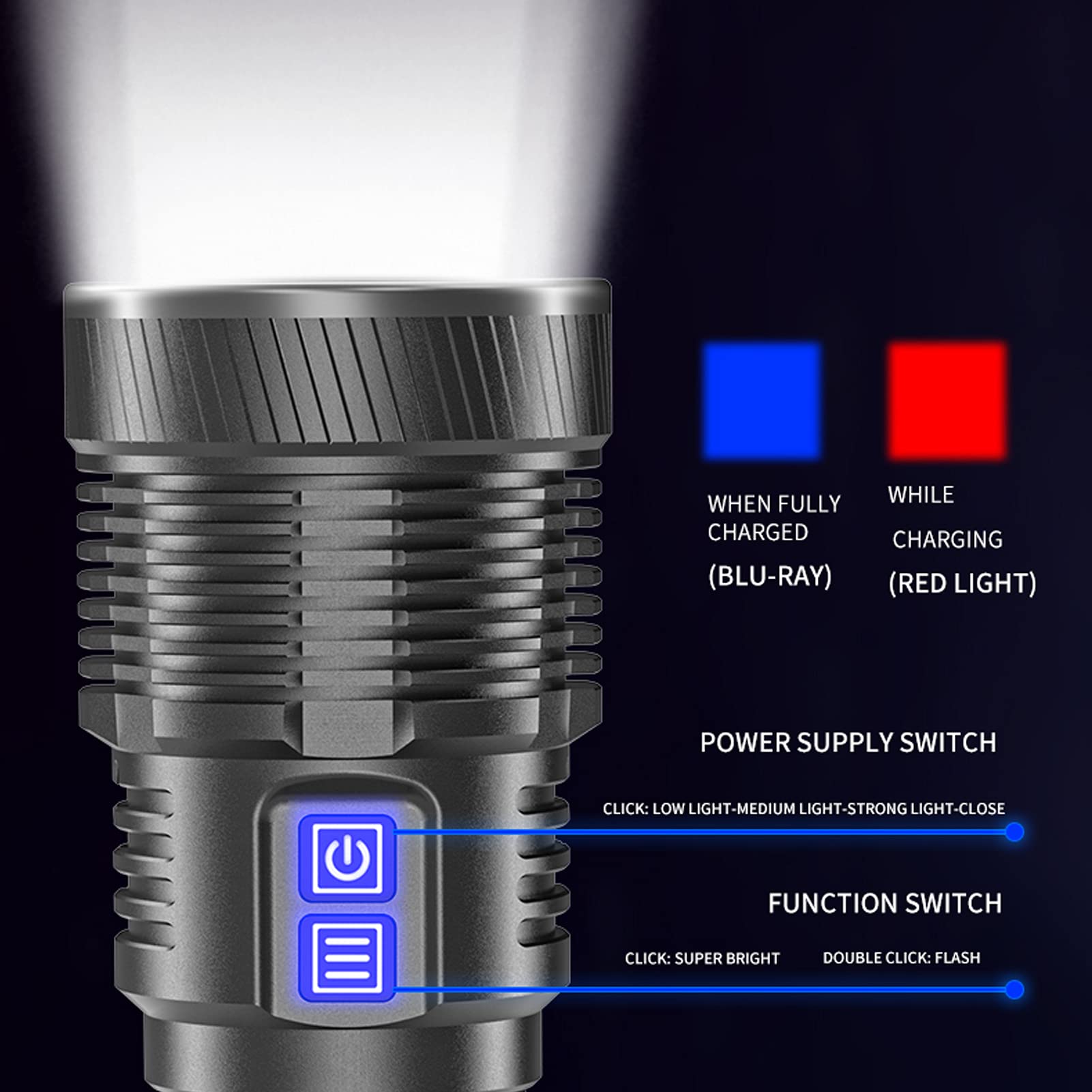 Potente Linterna LED, Linterna Compacta Recargable para Exteriores, Camping, Emergencia, Aleación de Aluminio de