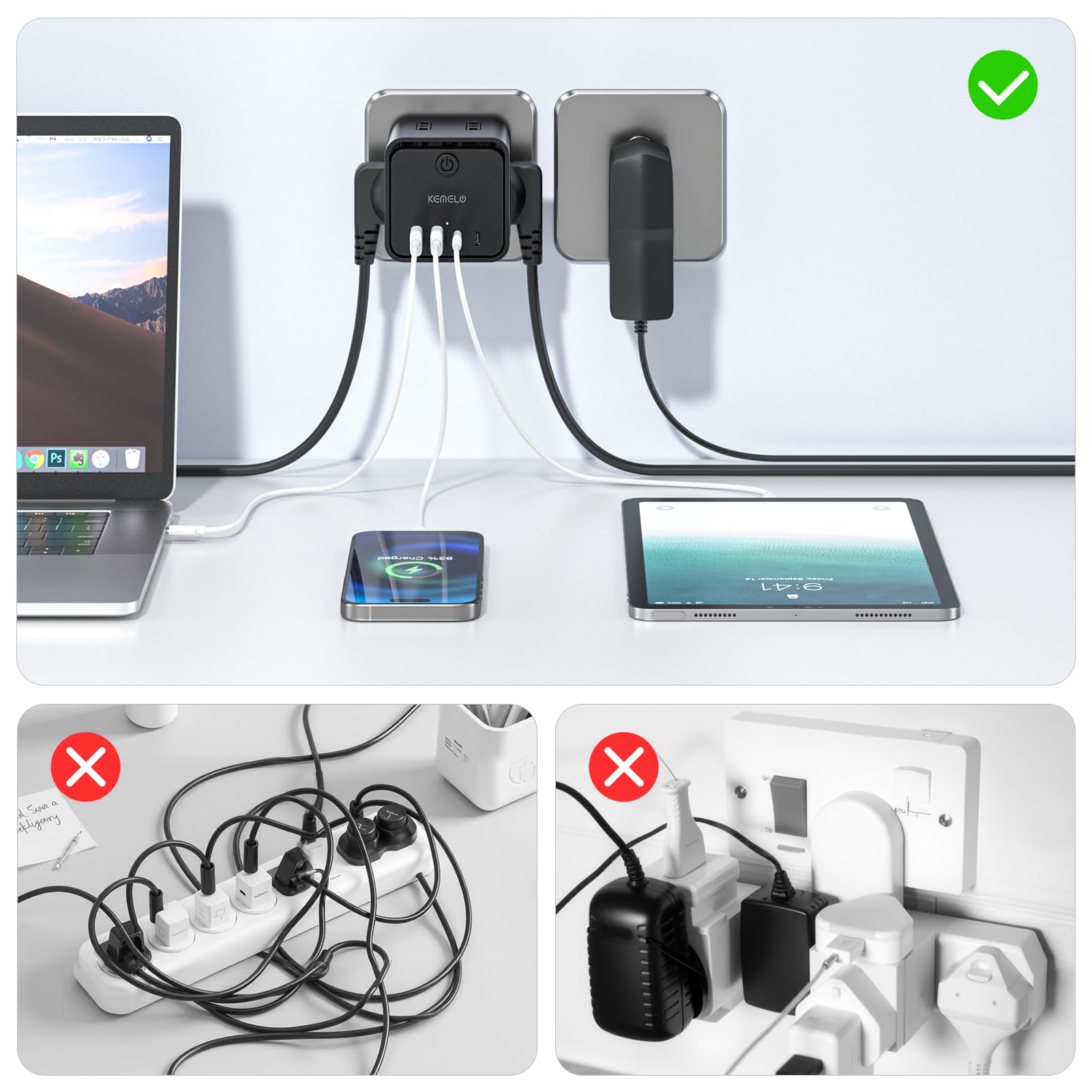 Ciabatta Elettrica Multipresa con 4 Prese Universali 10/16A ITA e Schuko, Ciabatta Multipresa con 2 USB A+2 USB C,Presa Multipla Spina Piatta Salvaspazio con Interruttori per Casa, Ufficio Nero