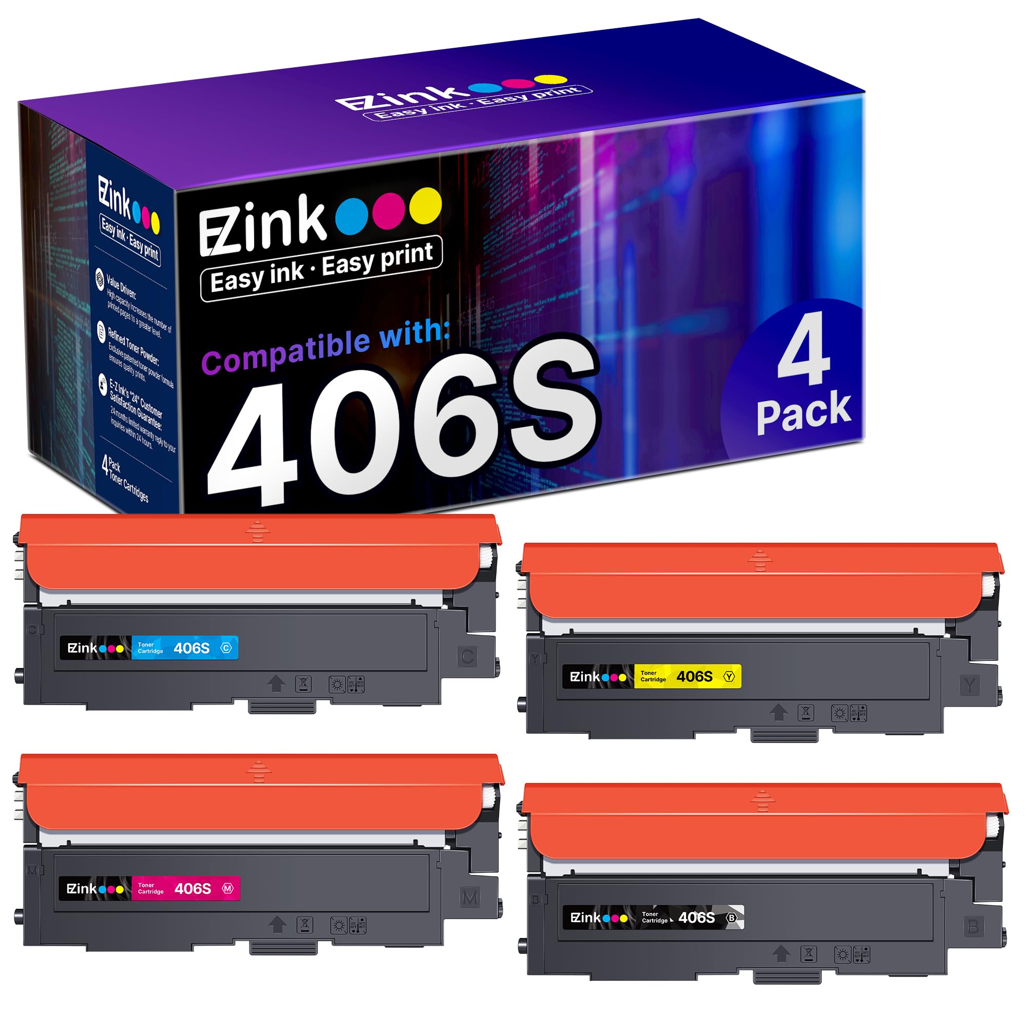Sponsored Ad – Compatible Toner Cartridge Replacement for Samsung 406 406S CLT-K406S CLT-C406S CLT-M406S CLT-Y406S to use with Xpress C460W C410W Printer(1 Black, 1 Cyan, 1 Magenta, 1 Yellow, 4 Pack)