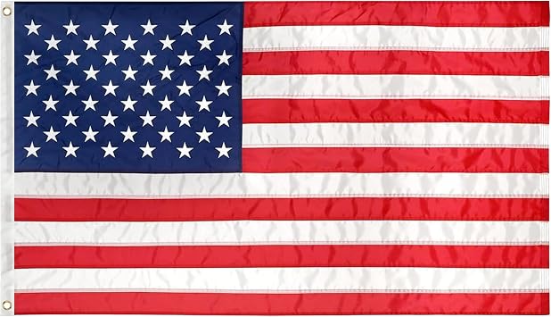 5Ft x 8Ft American Flag - Heavy Duty Polyester USA Flag with Embroidered Stars and Sewn Stripes Suitable for All Weather - Red/White/Blue | Outdoor Display with Embroidered Stars, Sewn Stripes and Open-weave Construction for Wind Resistance, Red, White and Blue