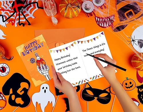 Miniatura 5 de D24TIME Tarjeta de cumpleaños de Halloween, divertida tarjeta de esqueleto con sobre, divertida tarjeta de regalo de felicitación de feliz