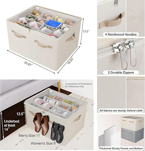Miniatura 2 de Organizador de zapatos para armario, paquete de 2, caja de zapatos plegable con divisores ajustables y cubierta transparente, gabinete organizador