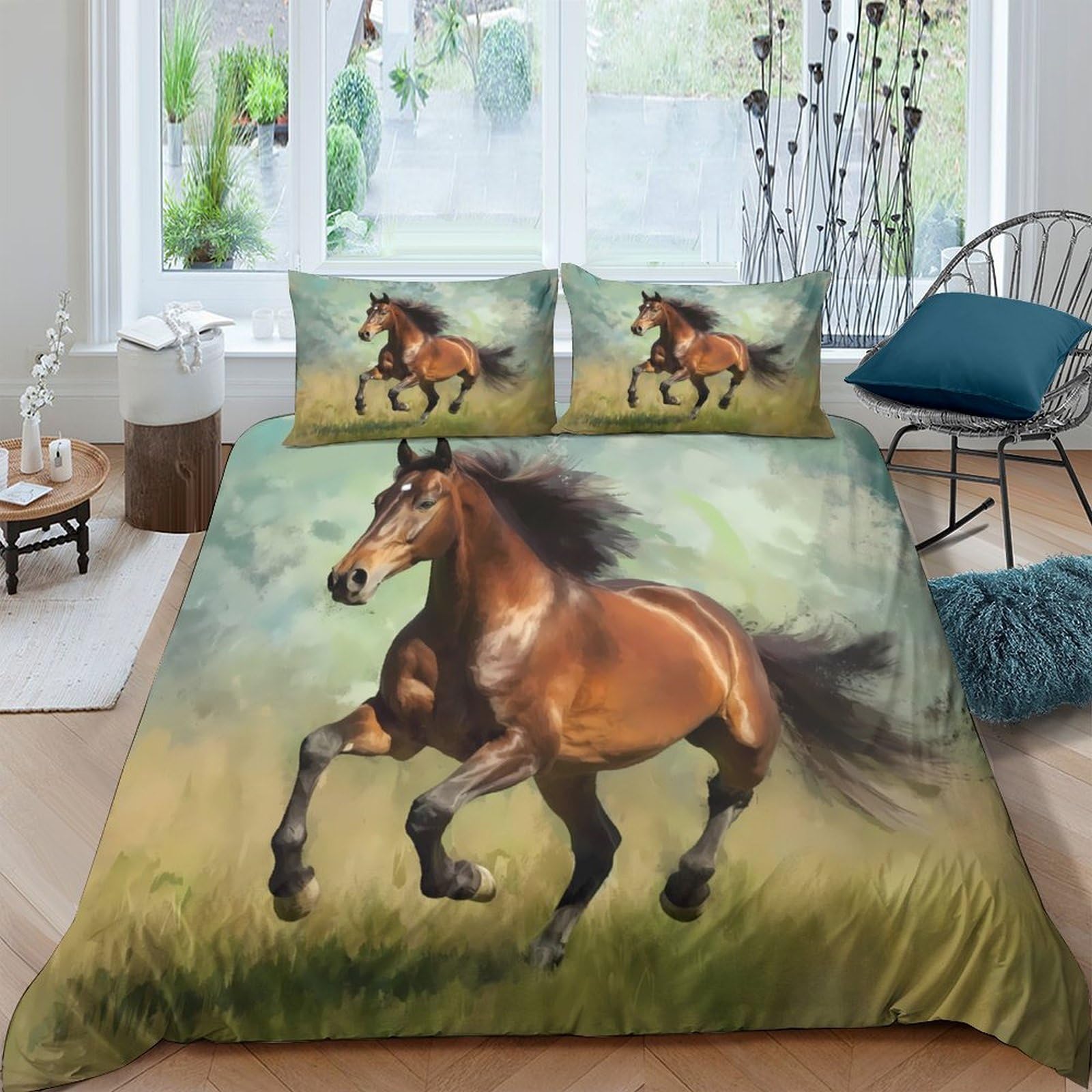 Ctjqhvkz Style-6 3D Printed Brown Horse Fitted Sheet Microfiber Soft Breathable Grassland Bed Cover For Bedroom Guest Room Decor Single（135X200cm）