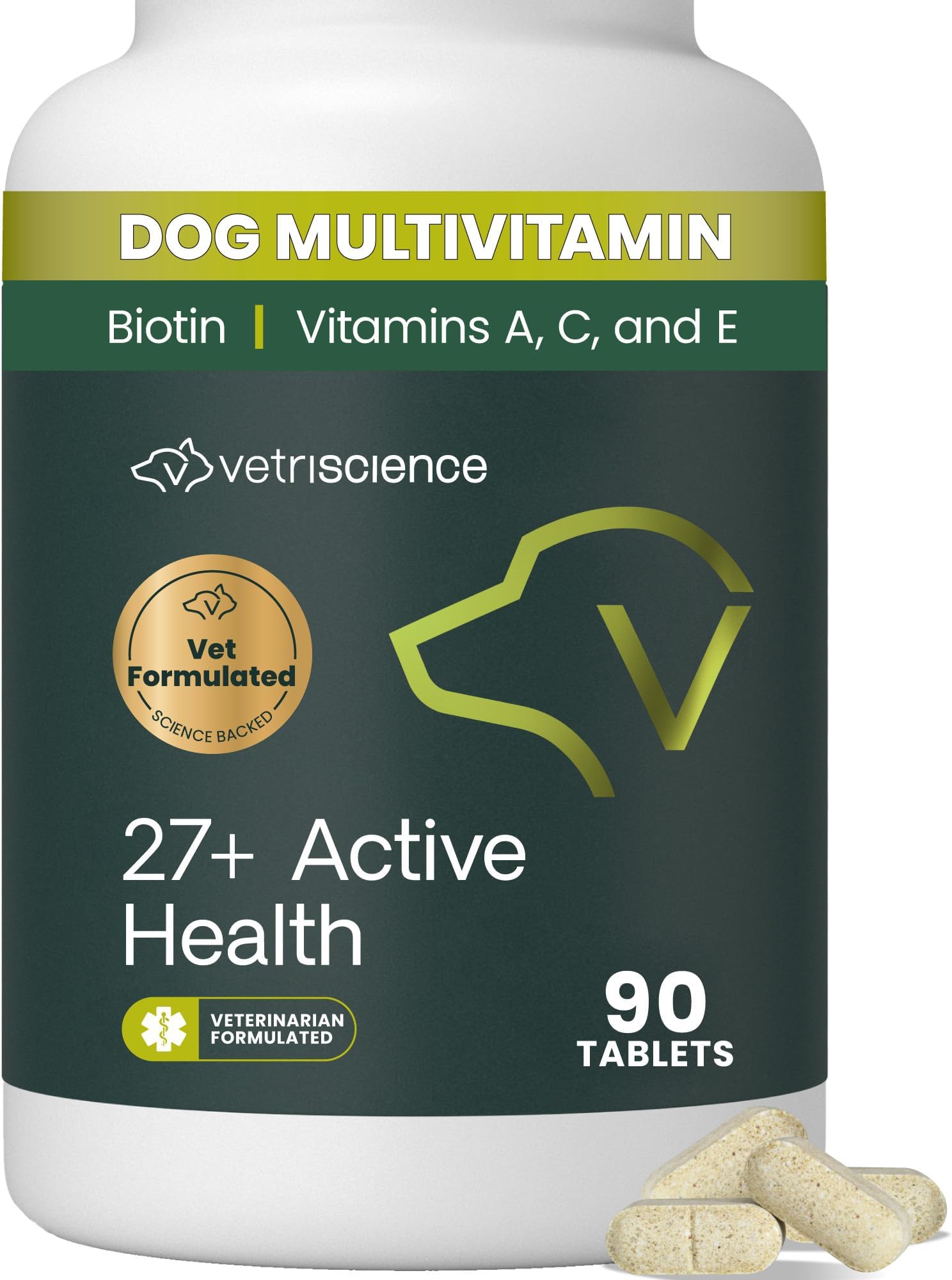 VETRISCIENCE Canine Plus MultiVitamin for Dogs - Vet Recommended Vitamin Supplement - Supports Mood, Skin, Coat, Liver Function, 90 Tablets