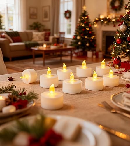 Miniatura 4 de YIWER Velas LED de té de 200 horas, paquete de 50 bombillas parpadeantes realistas, funciona con pilas, para celebración de festivales de temporada,