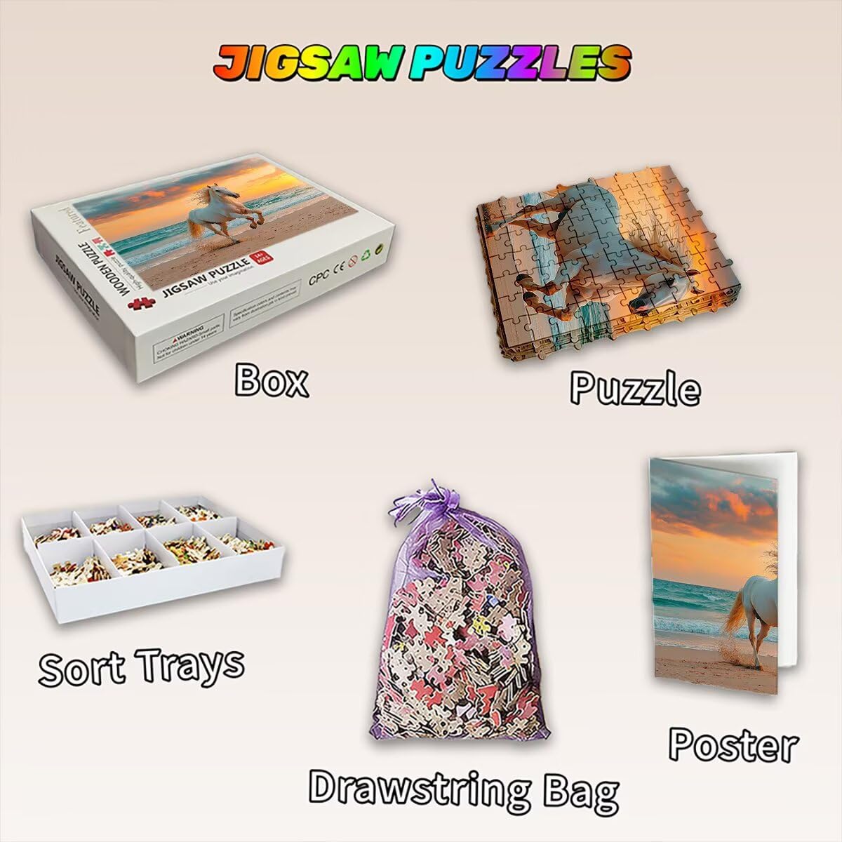 Puzzle 4000 elementów dla dorosłych, puzzle 4000 sztuk plaża, koń puzzle dla dorosłych z wykwintnym pudełkiem do pakowania, gry edukacyjne, duże drewniane puzzle na prezent dla kobiety obraz dekoracja