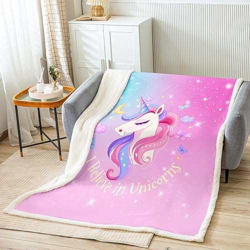 Miniatura 2 de Manta de unicornio para niñas pequeñas, manta Kawaii de unicornio, regalos para niñas y niños, manta de vellón de unicornio rosa mariposa, galaxia,