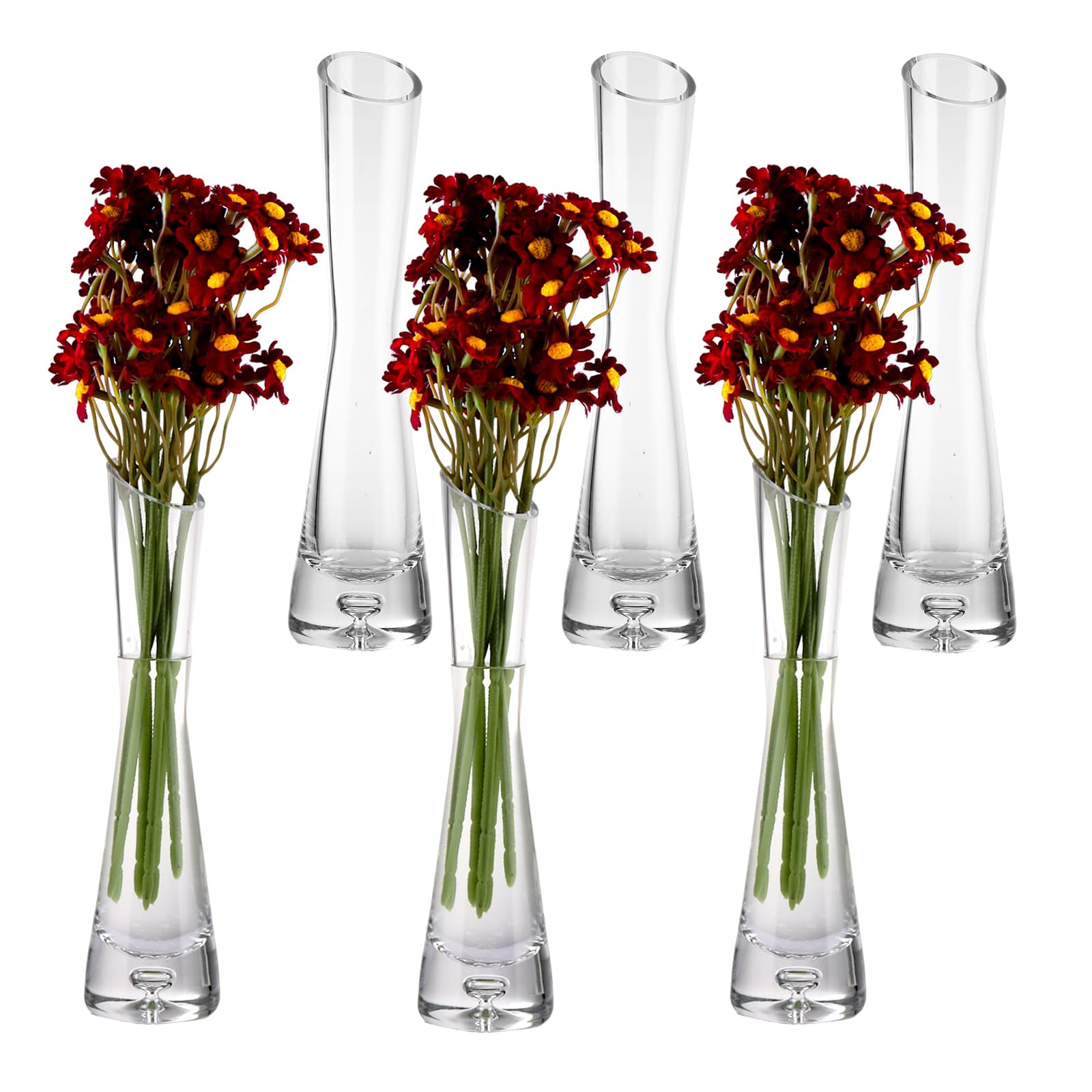 LDXDRU 6 Pack 20cm Glass Vases for Flowers, Transparent Narrow Necked Vase