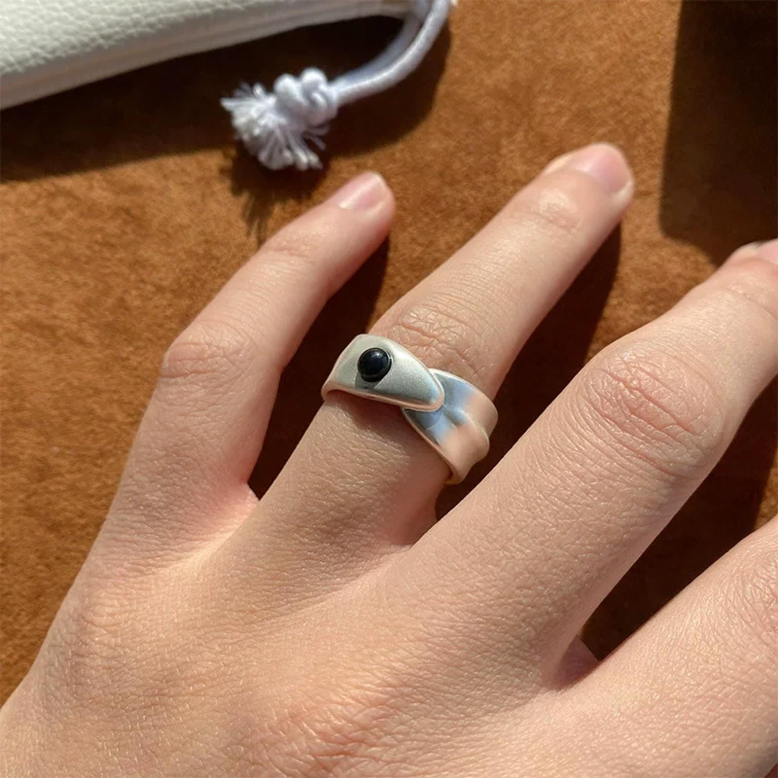 Ring Ringe Damen Bijouterie Herren Kreisförmiger, Überlappender Ring Aus Schwarzem Achat Für Männer Und Frauen, Modisches Nischendesign, Schlichter, Allgleicher Vintage-Trendschmuck