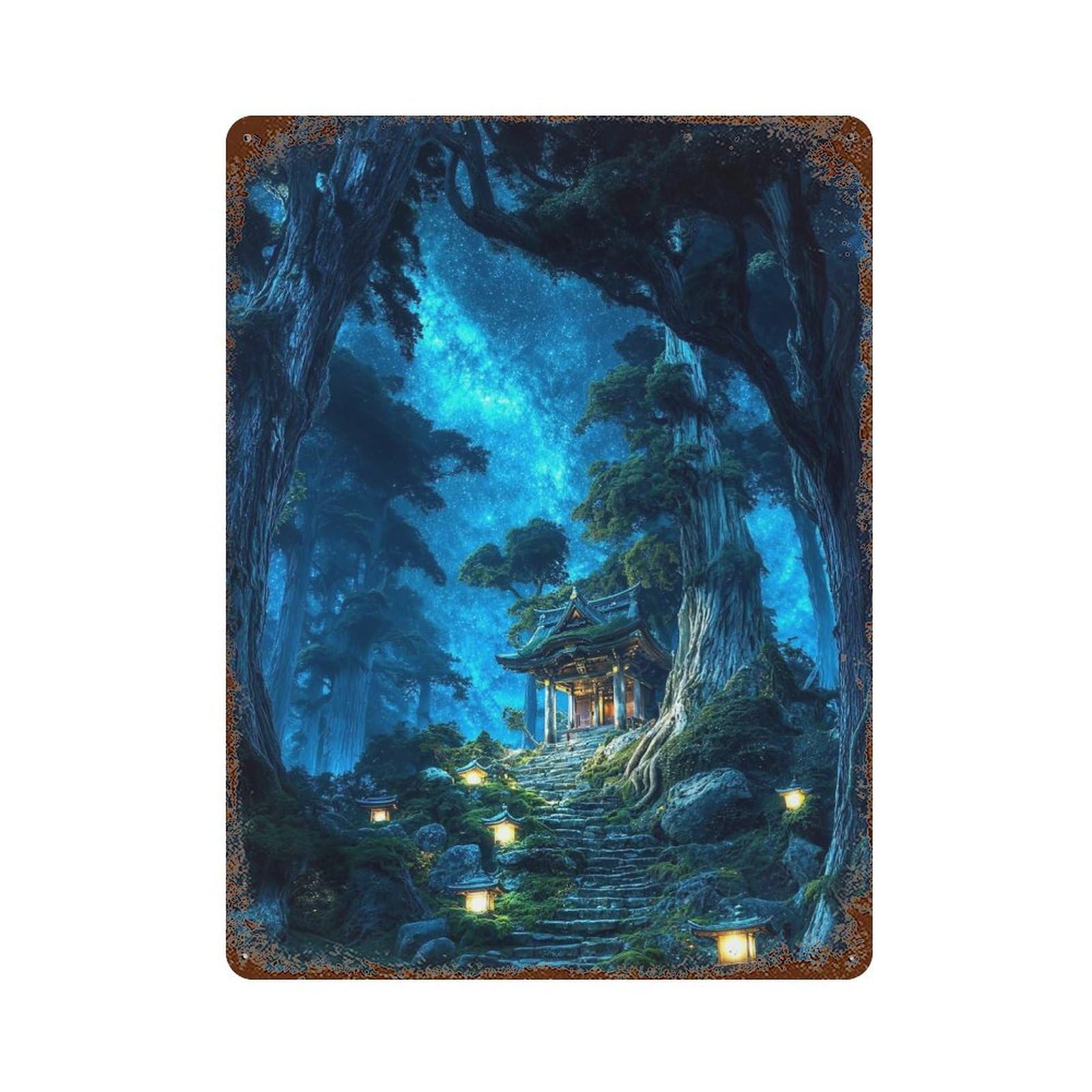 Path of Lanterns And Stars Decorative Tin Sign 15.7"x11.8", Ideal for Garage, Bar And Workshop Decor