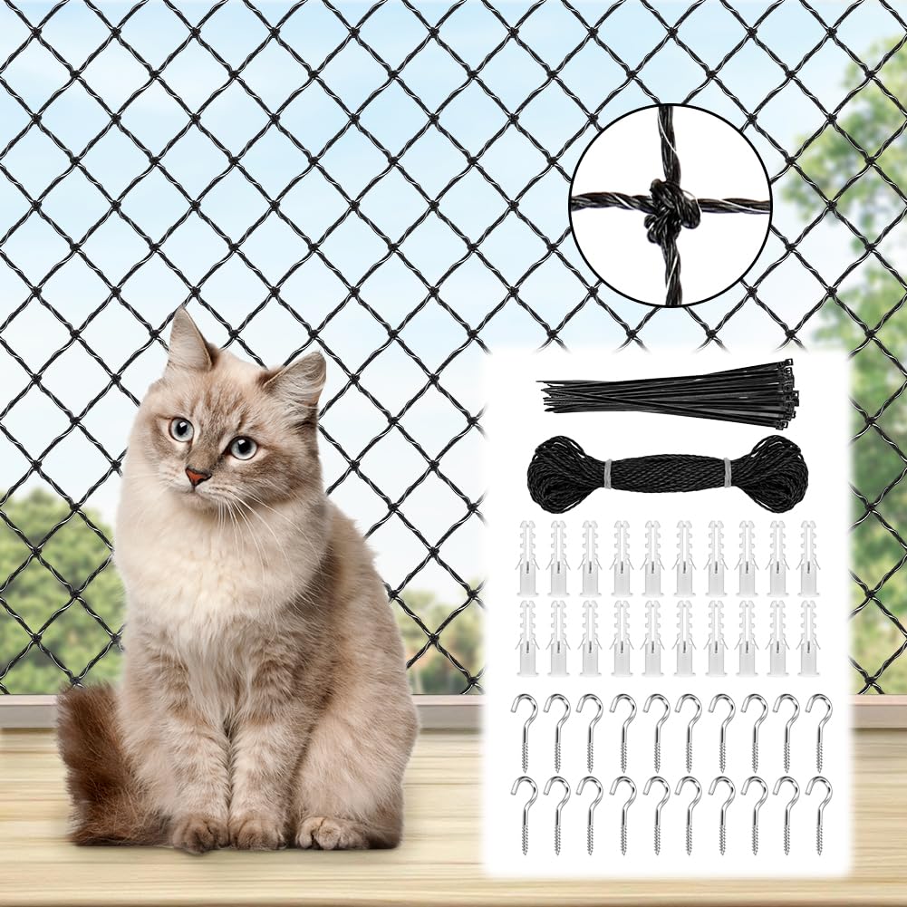 Filet De Protection Pour Balcon Et Fenêtres - 4x3 M, Maille 3 Cm, Avec Fil D'acier - Sécurise Les Chats, Sans Perçage