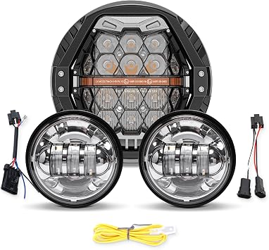 LX-LIGHT Kit B 7 inch Motorcycle LED Headlight 4.5" Fog Passing Lights DOT Compatible with Fat Boy Street Glide Heritage Softail Road King Switchback Electra Glide Ultra Classic Black-silver