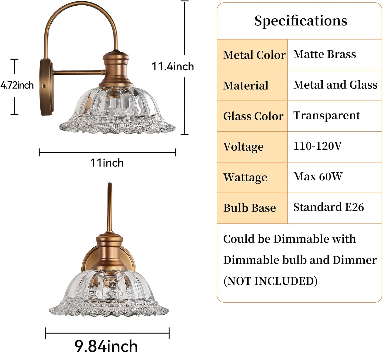 HDDFL Wall Scones Matte Brass Wall Lighting Fixture Vintage Indoor Lamp for Bedroom Living Room Door Header