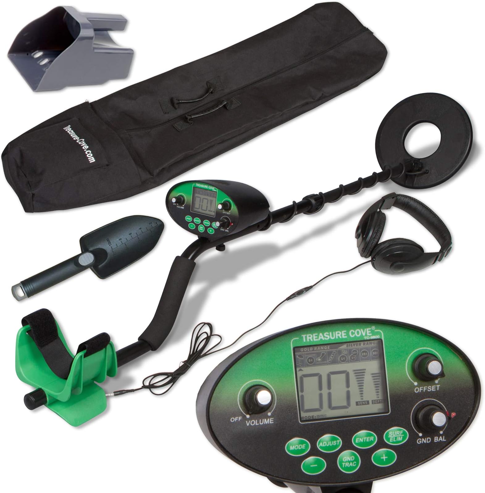 Treasure Cove TC-9800 Detector Professional Kit, LCD Digital Display, Targets Specific Metals, Waterproof Coil, Accessories Bag Scoop & Headphones, Adjustable Height, Ultra High Accuracy