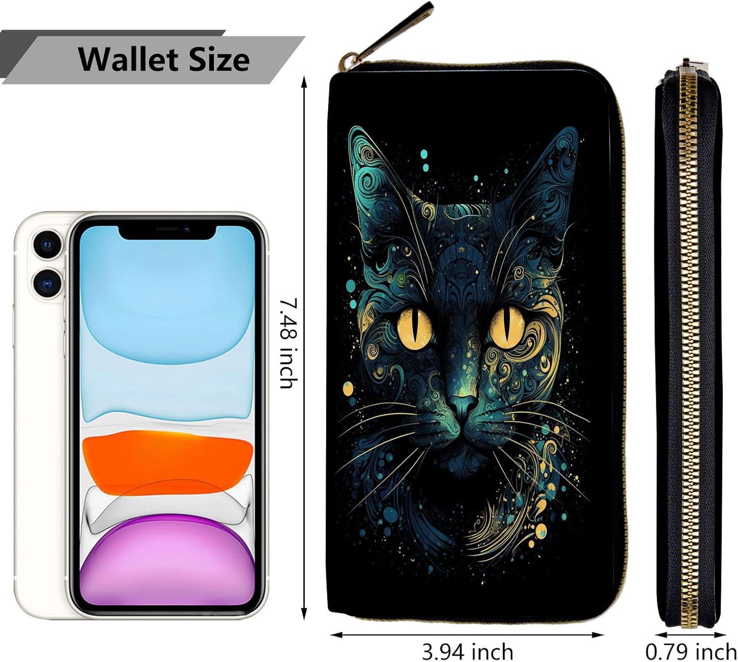 Wallet for Everyone, Large Capacity Clutch Purse in Black Cat PU Leather, 12 Card Slots, Clearance Credit Card Holder, Handbag Wallets for Ladies-Unisex Adults - Image 5