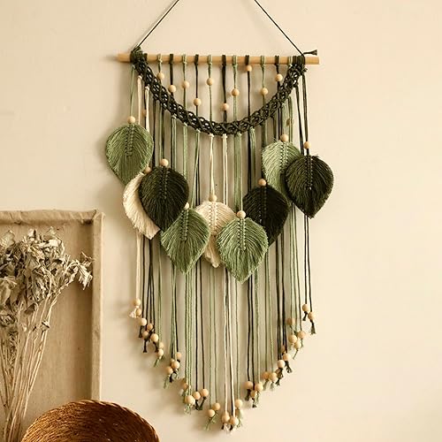 Artilady Macrame Wall Hanging -Handmade Sage Green Leaf Wall Tapestry,Boho