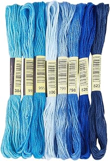 1 Box 65.6 Yards 8 Skeins 6 Ply Blue Friendship Bracelet String Variegated Embroidery Cotton Thread Bulk Yarn Assorted Cross Stitch Gradient Floss Set for Sewing Hand Making Knitting Crafts