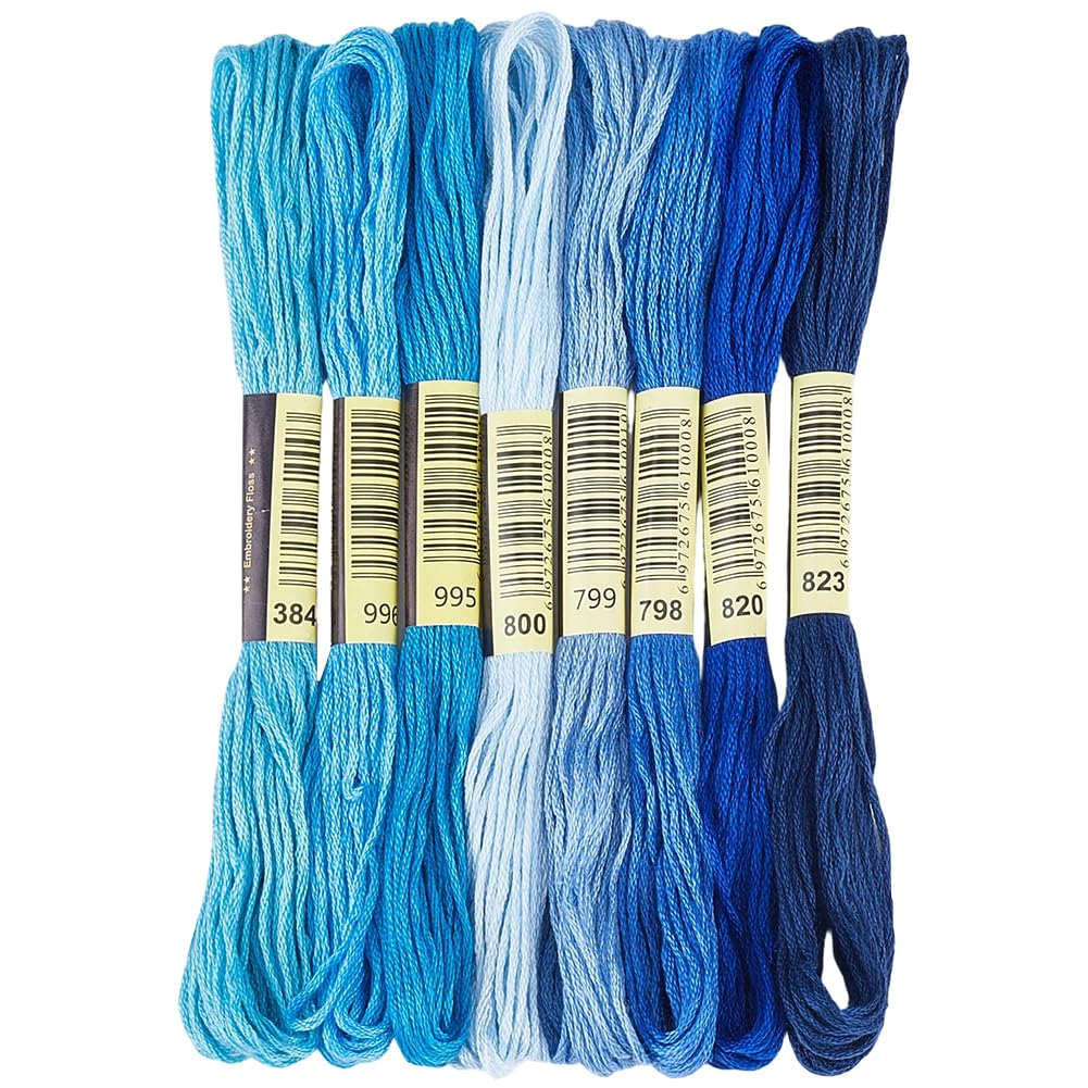 1 Box 65.6 Yards 8 Skeins 6 Ply Blue Friendship Bracelet String Variegated Embroidery Cotton Thread Bulk Yarn Assorted Cross Stitch Gradient Floss Set for Sewing Hand Making Knitting Crafts