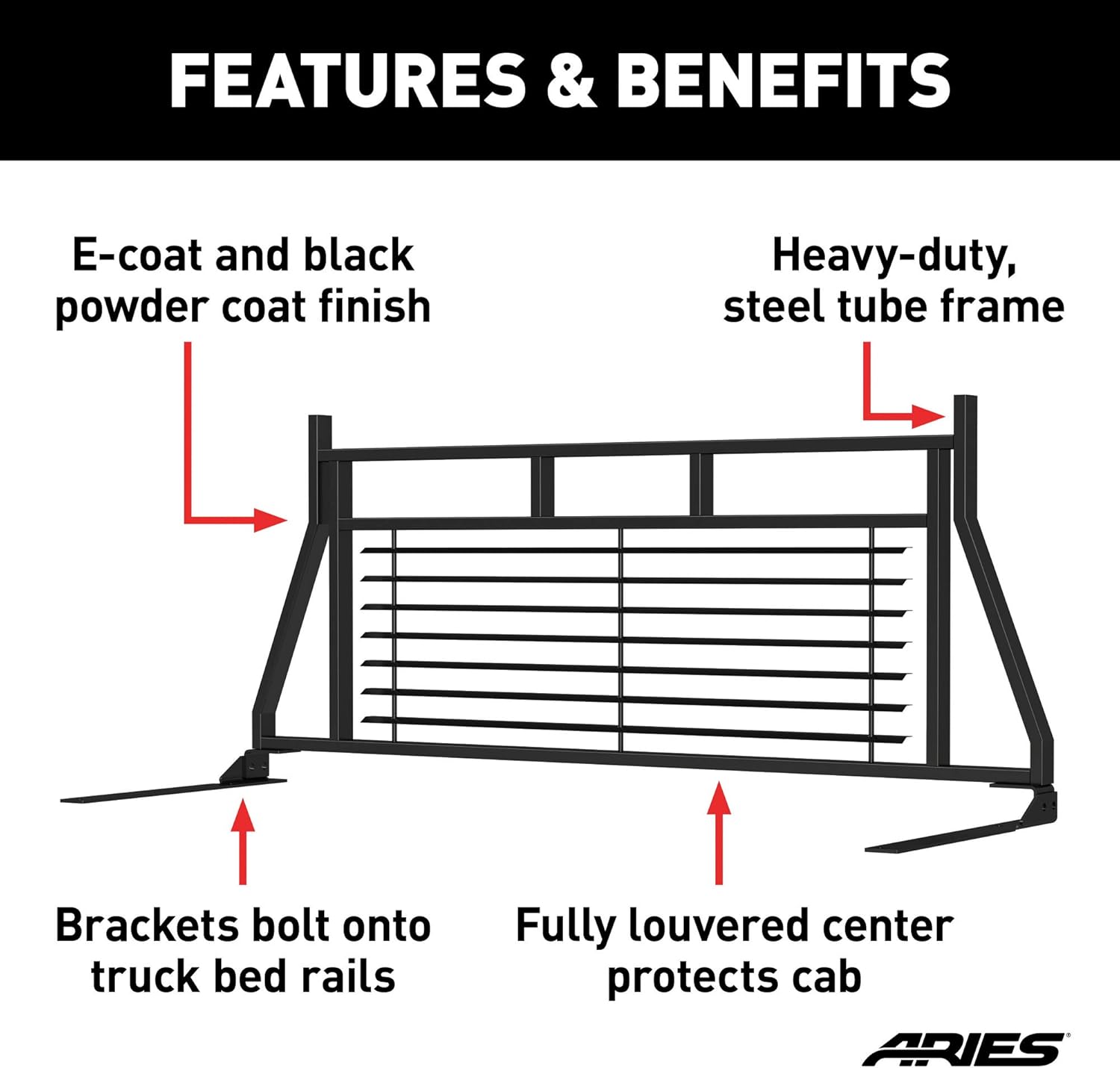 Aries 111001 Classic Heavy-Duty Black Steel Truck Headache Rack Cab Protector, Select Ford F-250, F-350, F-450 Super Duty