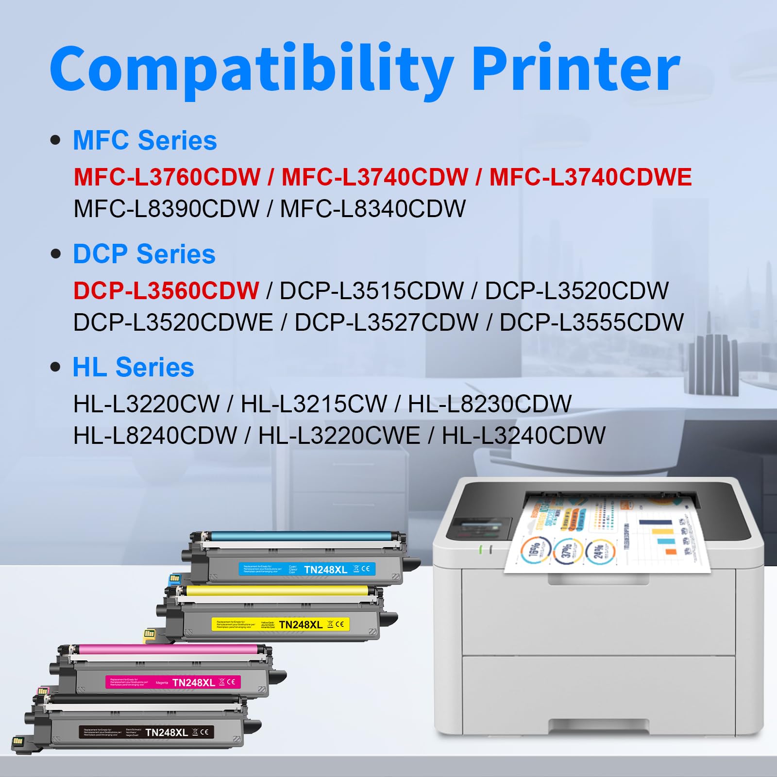 MYCARTRIDGE TN248XL TN248 Toner TN-248CMYK TN-248VAL Compatibile per Brother DCP-L3560CDW Toner MFC-L3740CDWE DCP-L3520CDWE HL-L3240CDW per Brother TN 248 Toner TN-248 (4-Pack)