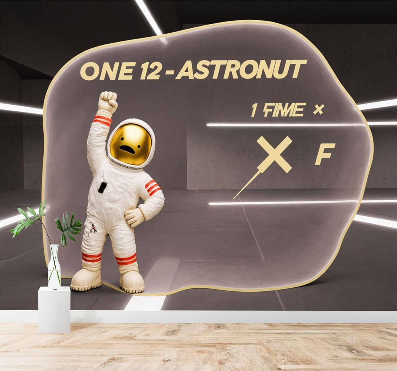 XLMING Creative Space Cute Astronaut Gold Helmet 3D Wallpaper Premium Textured Silk Study Dining Living Room Bedroom Sofa TV Wall Easy Install-350cm×256cm