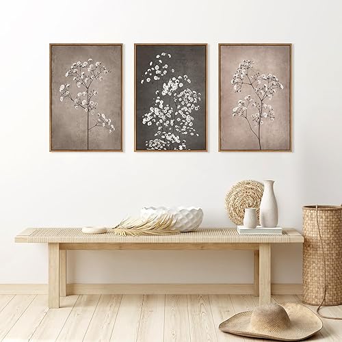 Miniatura 4 de FWIEXA Arte de pared en lienzo neutro de 3 piezas para dormitorio, sala de estar, juego de impresiones botánicas enmarcadas de 16 x 24 pulgadas,