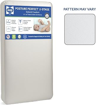 Sealy Baby Posture Perfect Breathable Crib Mattress, GREENGUARD Gold Certified, Made in USA, 2 Stage Hybrid Memory Foam & 150 Premium Coils, Toddler Bed Fit, Safety & Quality Tested, 52x28