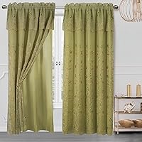 Vista 2 de Cecilia - Panel de bordado floral con cenefa y respaldo, oro amarillo, 54 x 84 pulgadas