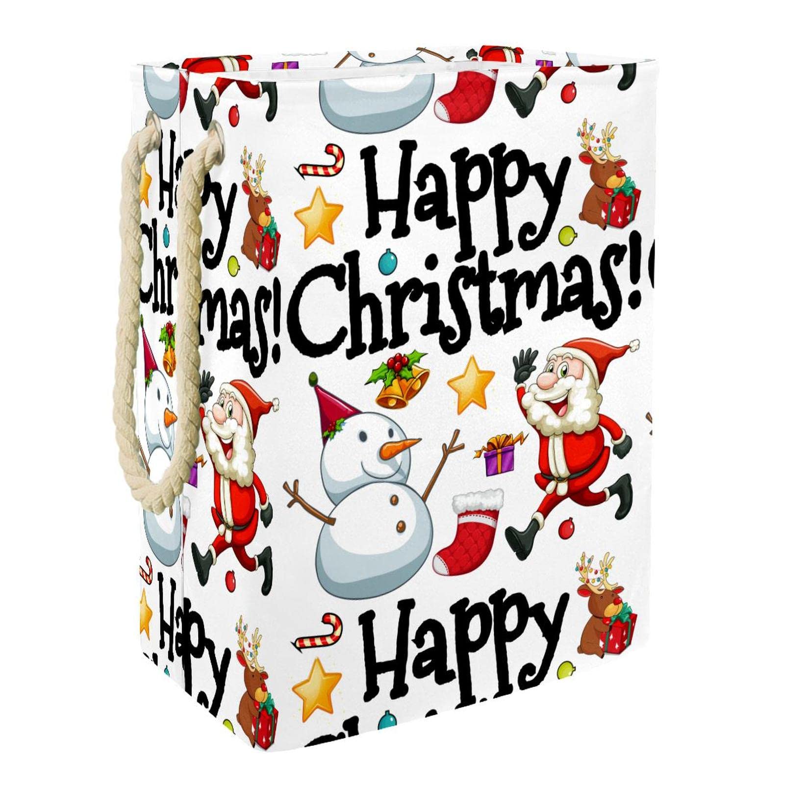 Panier à linge personnalisé Père Noël et bonhomme de neige grand format avec poignées solides