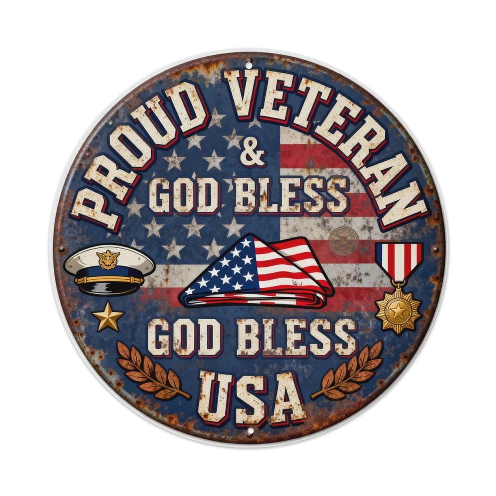 PROUD VETERAN & GOD BLESS USA Metal Tin Sign Plaque