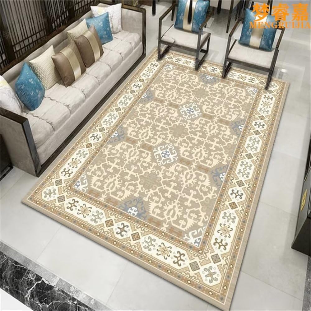 Tapis de chambre fille marron géométrique 120x180 pour coin gamer ado