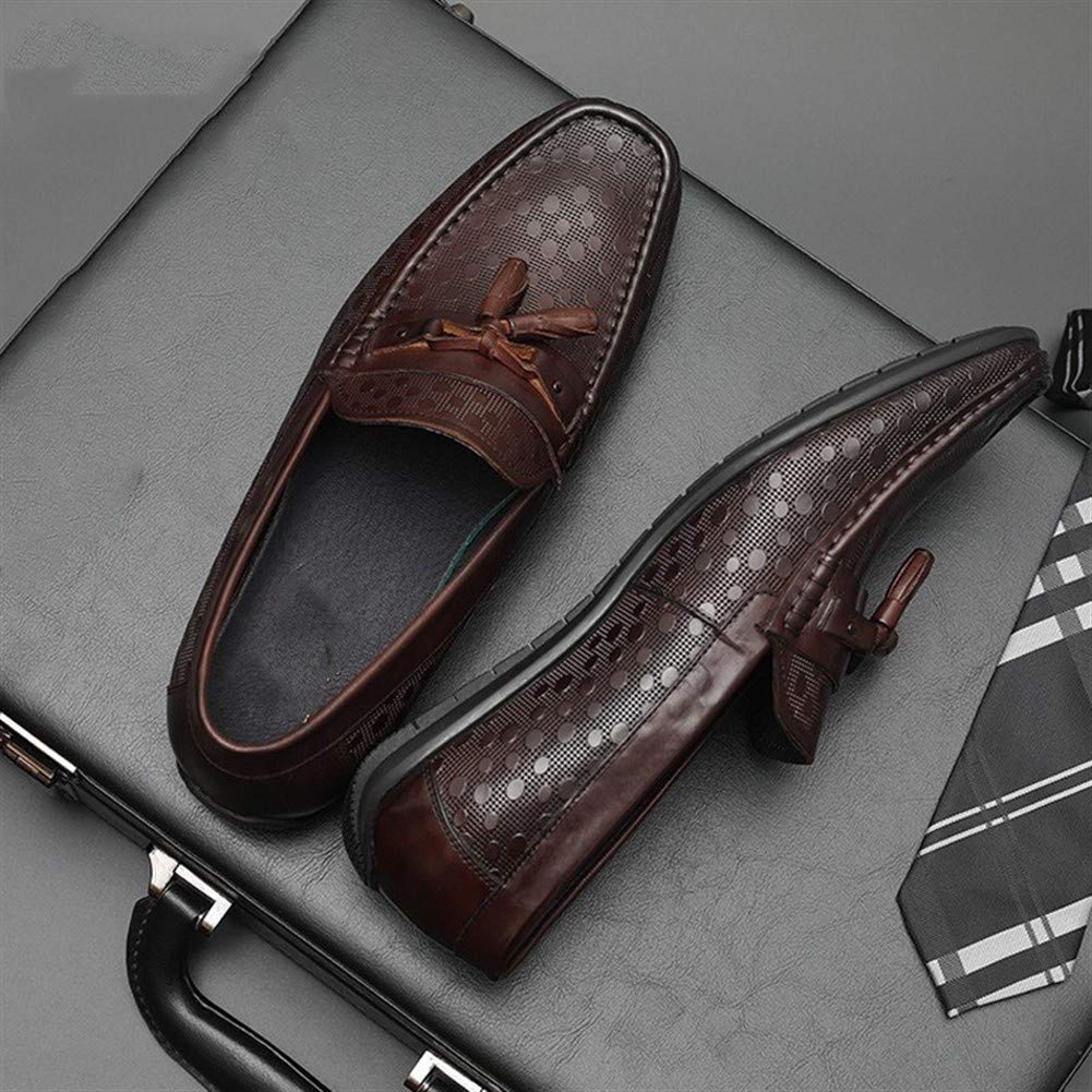 Rui Landed Mokasyny do jazdy dla mężczyzn buty do łodzi wsuwane premium prawdziwa skóra wytłoczony wzór miękkie płaskie płytkie frędzle oddychająca wyściełana podeszwa z wypustkami