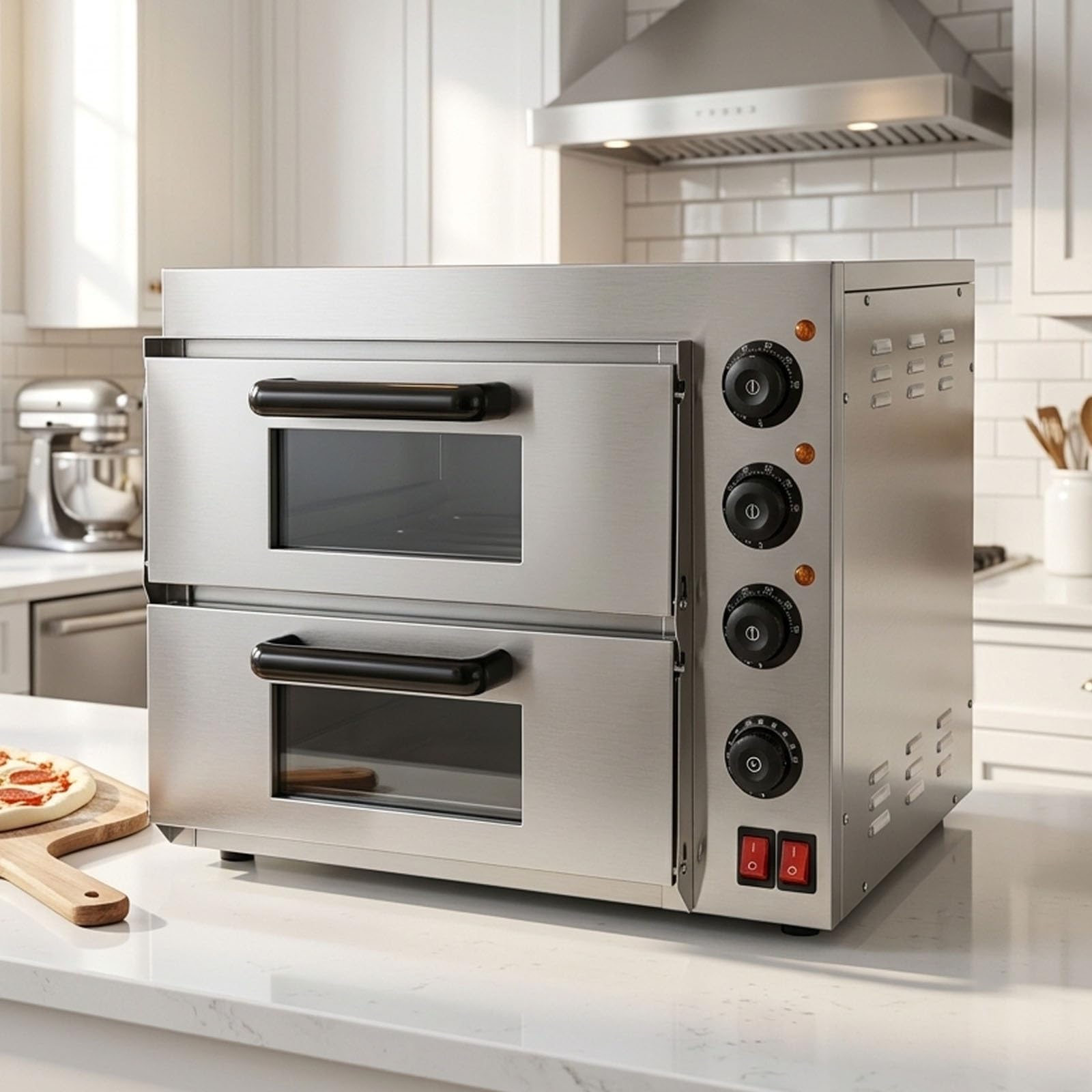 Forno per Pizza Commerciale a Doppio Piano Da 3000 W, Forno Elettrico Da Banco in Acciaio Inox Con Timer E Controllo Indipendente Della Temperatura – Forno per Interni per Ristoranti