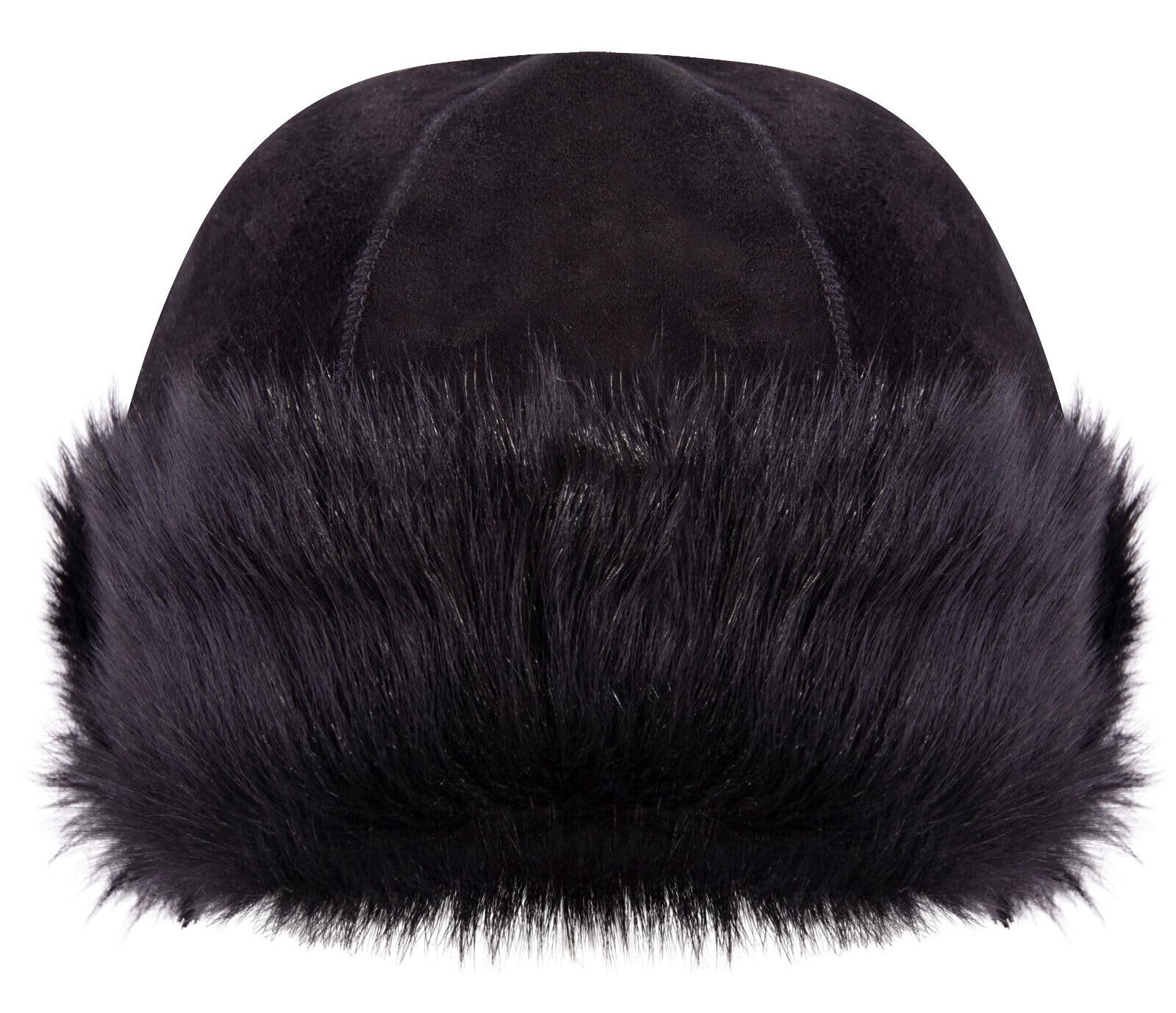 Infinity Leather Women's Black 100% Sheepskin Shearling Leather Toscana Beanie Round Ushanka Russian Hat