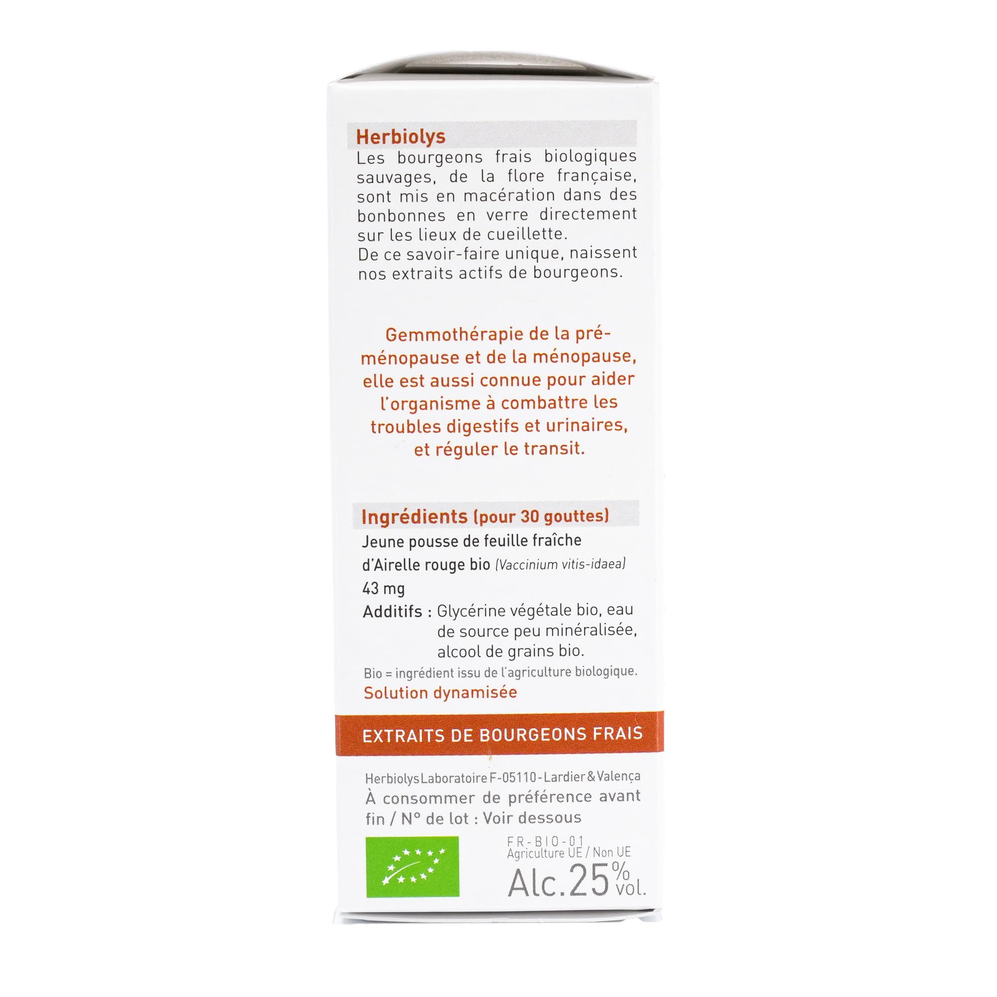 Herbiolys | Macérat de bourgeons Bio | Airelle rouge (Vaccinium vitis idaea) | Féminin & Digestion | Gemmothérapie Bio | 50 ml