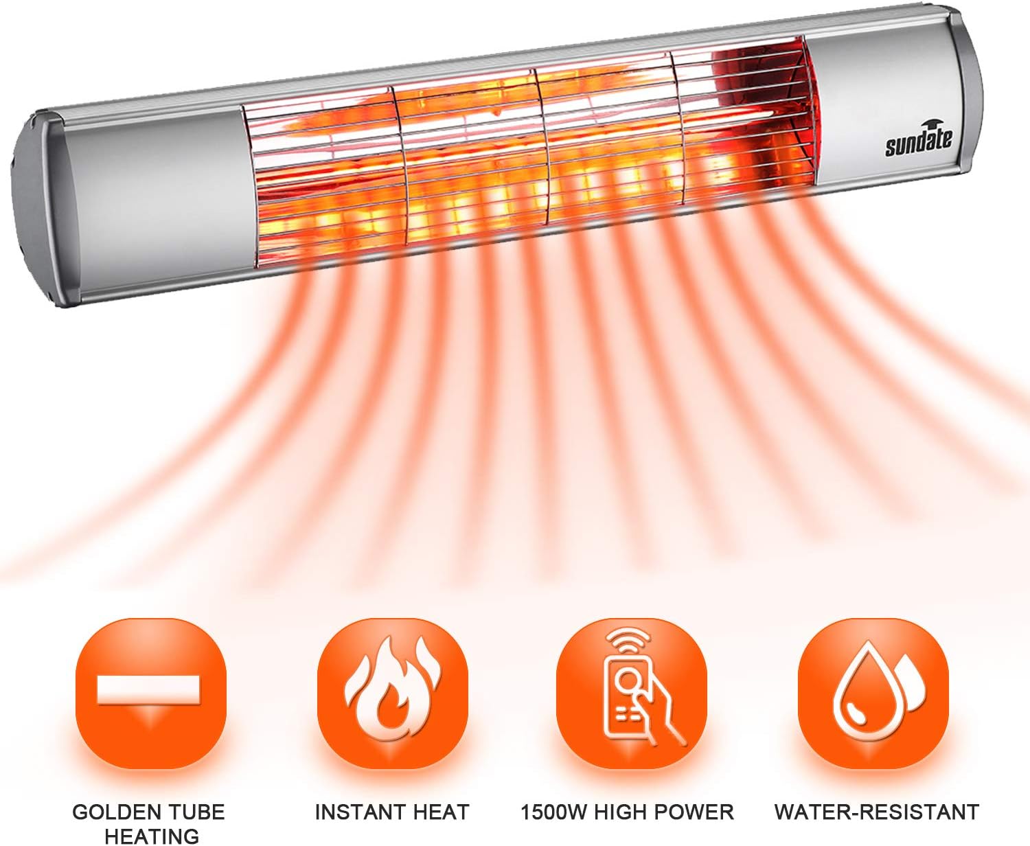 Outdoor Patio Heater, Electric Outdoor Heater, Infrared Heater Garage Heater, Indoor/Outdoor Waterproof Space Heater for Patio, Home, Office, Garage, Resturant, etc. Instant Warmth, 1500W