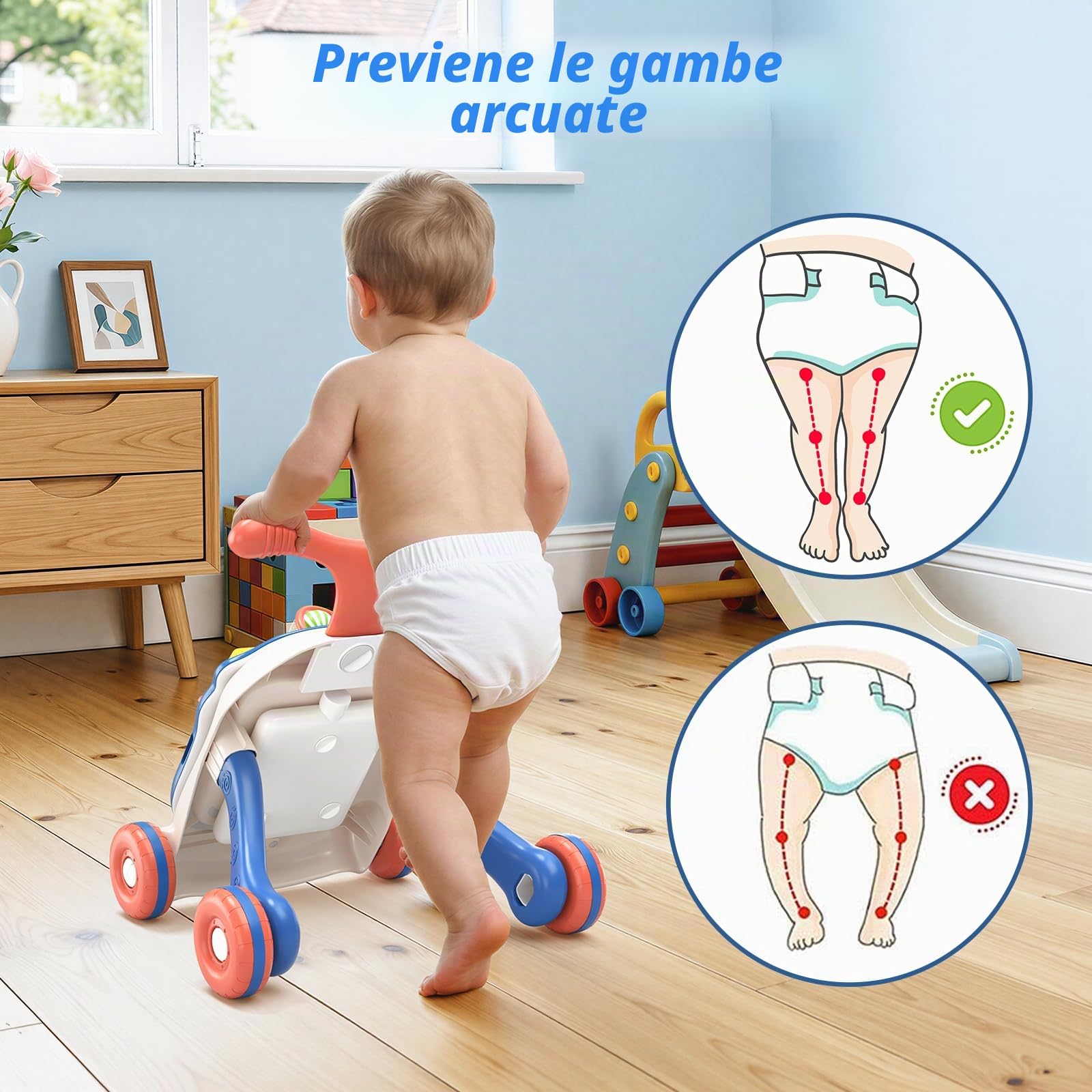 QDRAGON 3 in 1 Girello per Bambini, Centro Di Attività Educativa per Imparare a Camminare, Seduti, In Piedi, Neonato Gioco Educativo, Primi Passi per Bambini, Giochi Bambini 12-36 Mesi, Blu