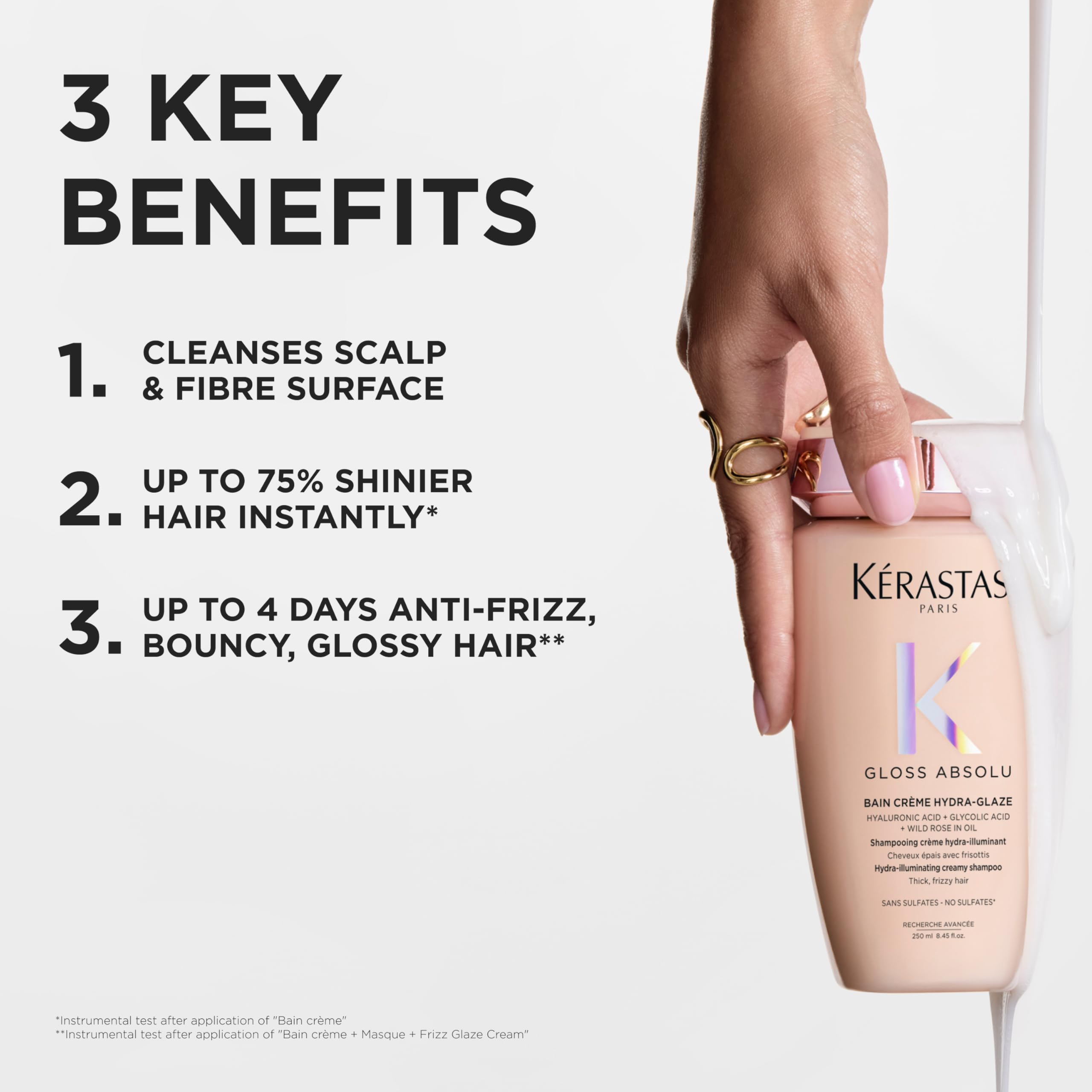 Kérastase Gloss Absolu Bain Crème Hydra-Glaze, Shampoo for Shiny Thick and Curly Hair - Image 2