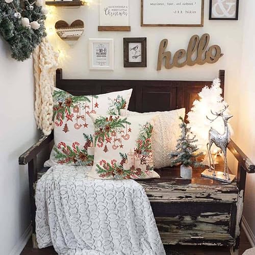 Miniatura 3 de Juego de 2 fundas de almohada navideñas de 18 x 18 pulgadas, decoración navideña de granja, ramos de Navidad de bastón de caramelo, decoración de