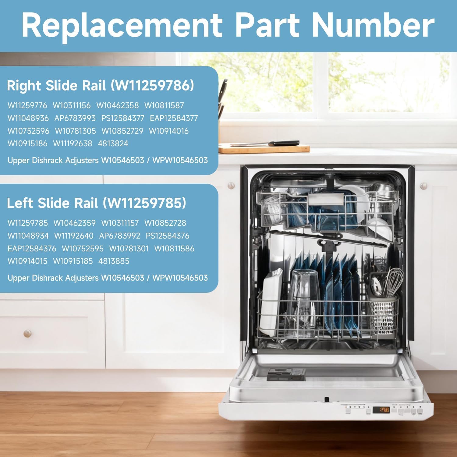 Dishwasher Upper Dishrack Slide Track(Left & Right) Compatible with Whirlpool KitchenAid Maytag Jenn-Air Dishwasher Replace#:W11259786 W11259785 AP6783993 KDTE204EPA2 PS12584377