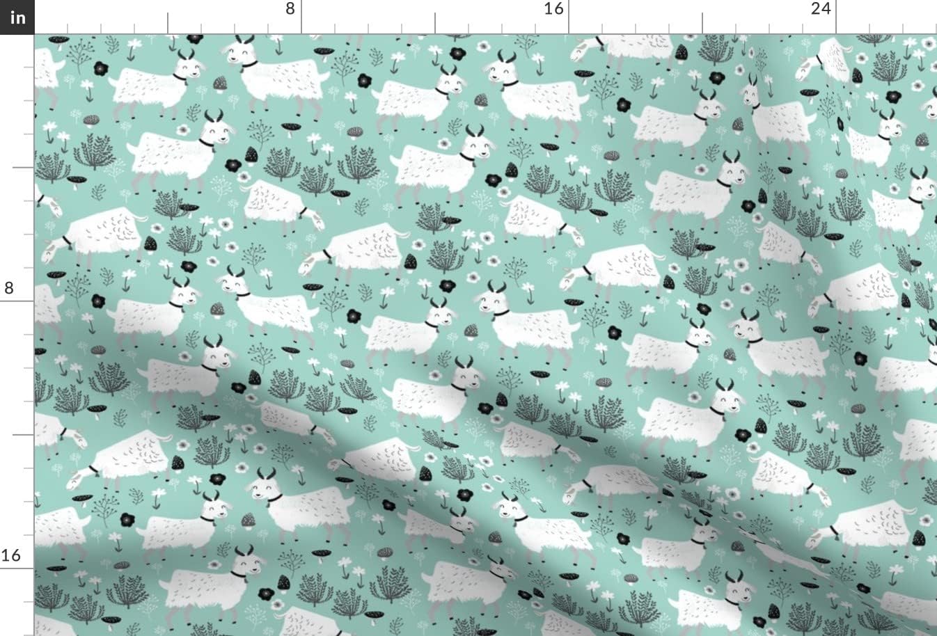 Spoonflower Fabric - Goats Mint Farm Animal Cute Nursery Print Printed on Upholstery Velvet Fabric Fat Quarter - Upholstery Home Decor Bottomweight Apparel