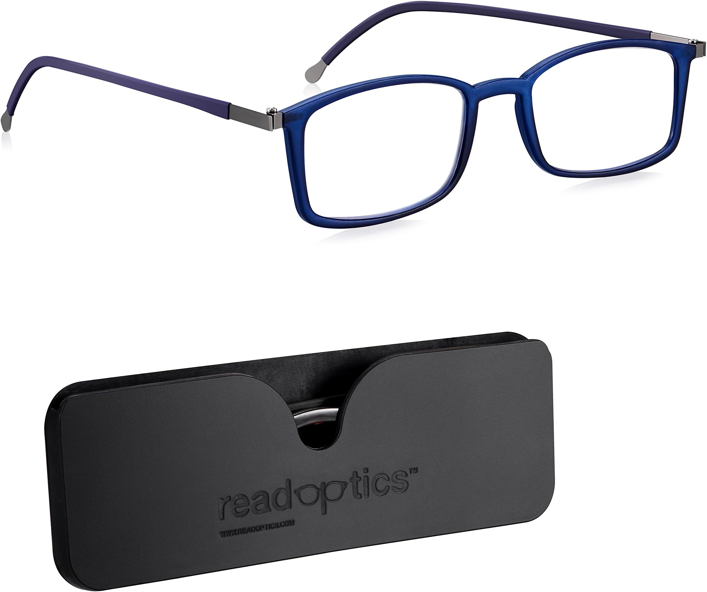 Blue Blocker Glasses for Men & Women + 2.5, Computer, Screen, Digital & TV Protective Blue Light Glasses, Thin Blue Flat Frames with Case