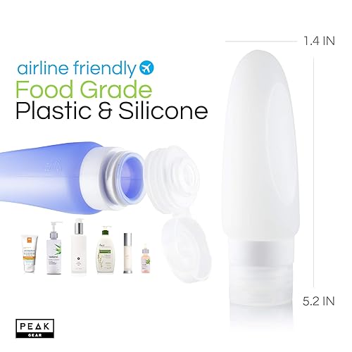 Miniatura 3 de Peak Gear Contenedores de viaje, botellas de silicona. A prueba de fugas. Contenedores de viaje pequeños aprobados por la TSA (paquete de 3 botellas)
