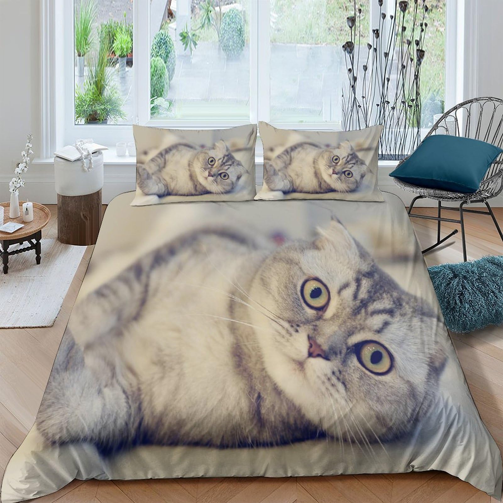 Parure de lit 220x240 cm housse de couette animal IOFEER microfibre King 3 pièces