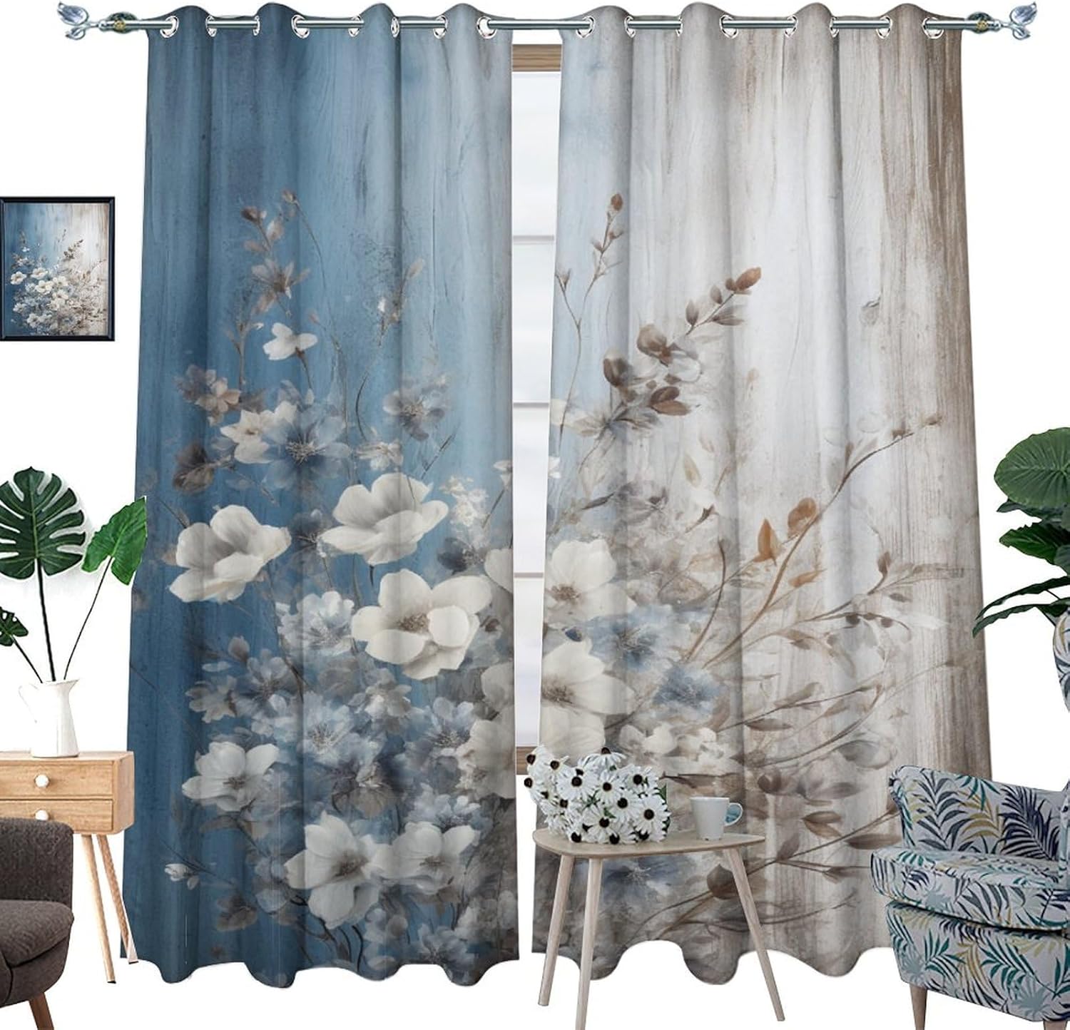 Modern Flower Blossom Blackout Curtains Set of 2 Panels Abstract Nature Watercolor Botanical Grommet Top Window Drapes Room Darkning Thermal Insulated Curtains for Bedroom